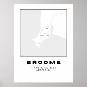 Minimalist Broome Map with Coordinates Poster