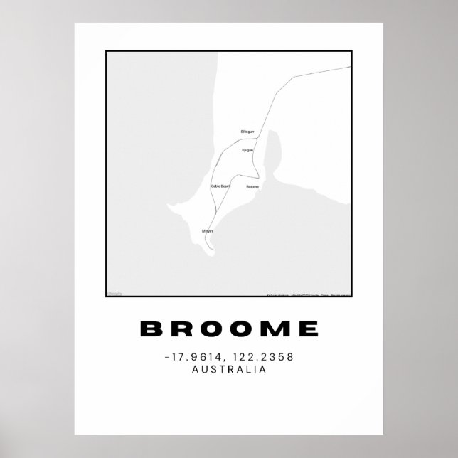 Minimalist Broome Map with Coordinates Poster (Front)