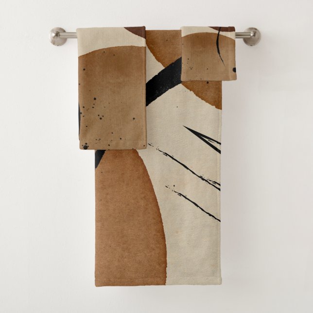 Minimalist Brown Abstract Bath Towel Set (Insitu)