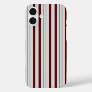 Minimalist Brown and Grey Vertical Lines Patterned iPhone 16 Plus Case