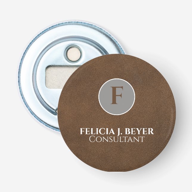 Minimalist Brown Custom Name Button Bottle Opener (Front)