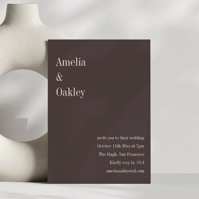 Minimalist Brown Elegant Chic Modern Wedding Invitation (Creator Uploaded)