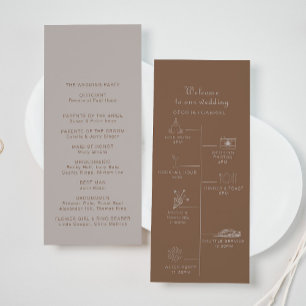 Minimalist Brown Evening Boho Timeline Wedding Program
