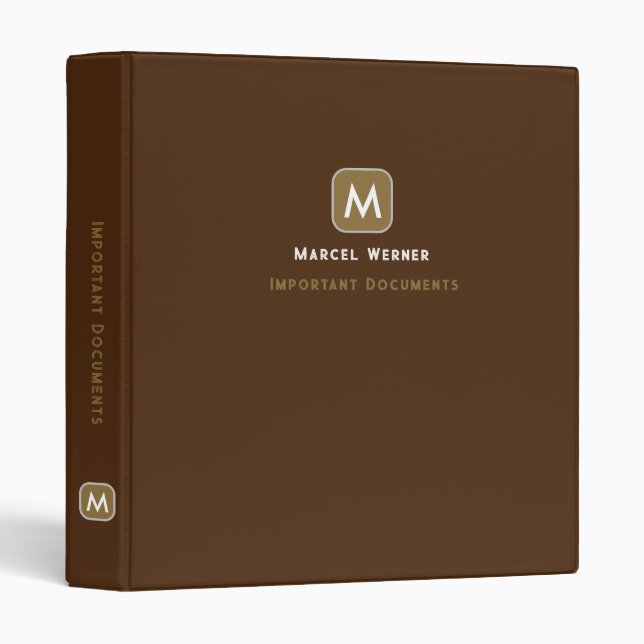 Minimalist Brown Important Documents Organizer  Binder (Front/Spine)