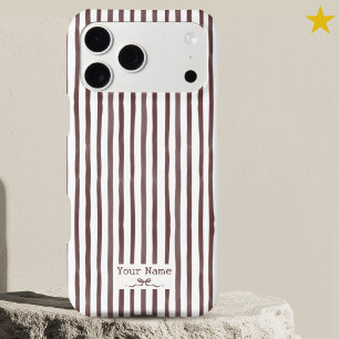 Minimalist Brown Stripe Watercolor Custom Name Bow