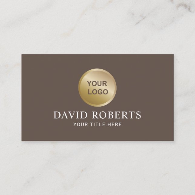 Minimalist Brown Tan Professional Add Your Logo Business Card (Front)