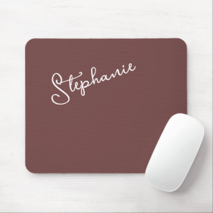 Minimalist Brown Trendy Script Personalized Name Mouse Pad