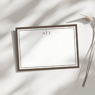 Minimalist Brown Two Border Monogram Card