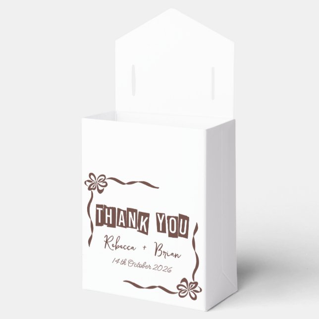 Minimalist Brown & White Thank You Wedding Favor Box (Opened)