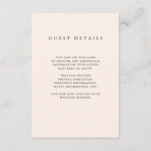 Minimalist Brush   Blush Pink Guest Information Enclosure Card