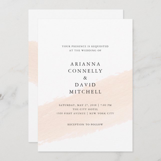 Minimalist Brush | Blush Pink Stripe Wedding Invitation (Front/Back)