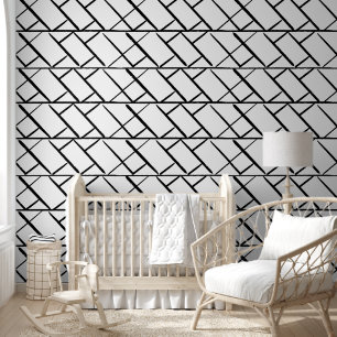 Minimalist Brush Herringbone black white pattern Wallpaper