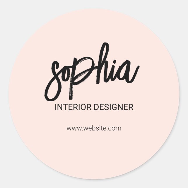 Minimalist Brush Script Blush Pink Classic Round Sticker (Front)