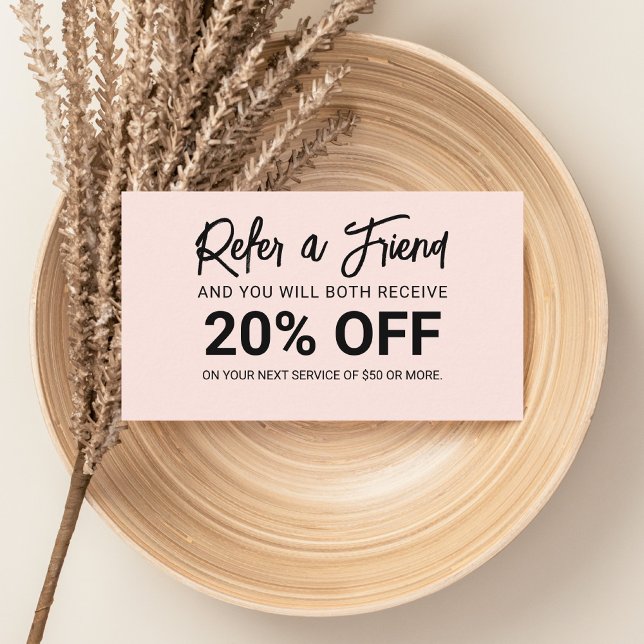 Minimalist Brush Script Blush Pink Referral Card (Creator Uploaded)