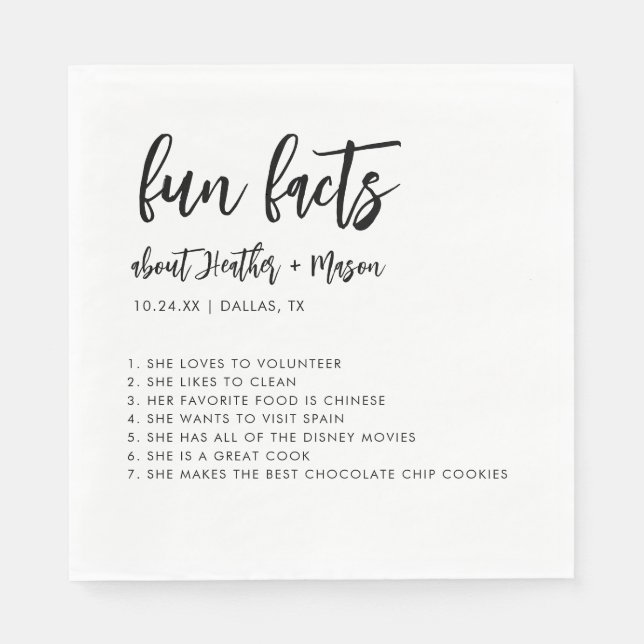 Minimalist Brush Wedding Fun Facts About Napkin (Front)