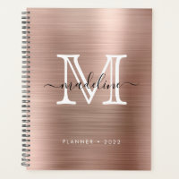 Minimalist Brushed Metal Rose Gold Modern Monogram