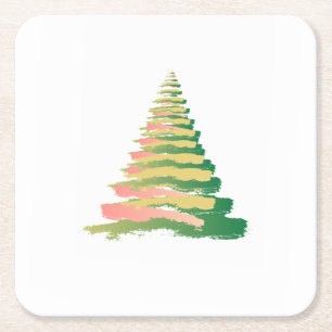 Minimalist Brushstroke Christmas Tree Square Paper Coaster