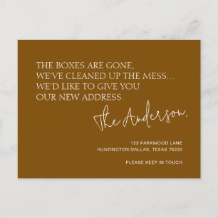 Minimalist Brwon New Address Moving Announcement Postcard