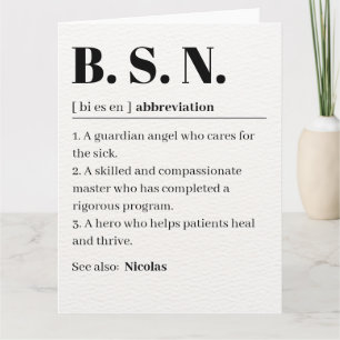 Minimalist BSN Nursing Grad Personalized Congrats  Card