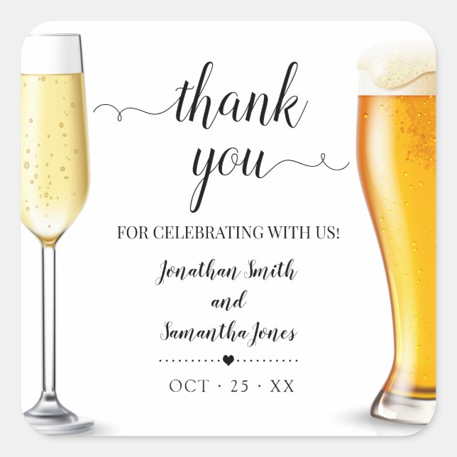 Minimalist bubbles & brews Thank you wedding Square Sticker (Front)