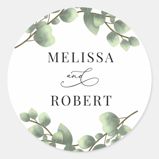 Minimalist Budget Eucalyptus Wedding Classic Round Classic Round Sticker (Front)