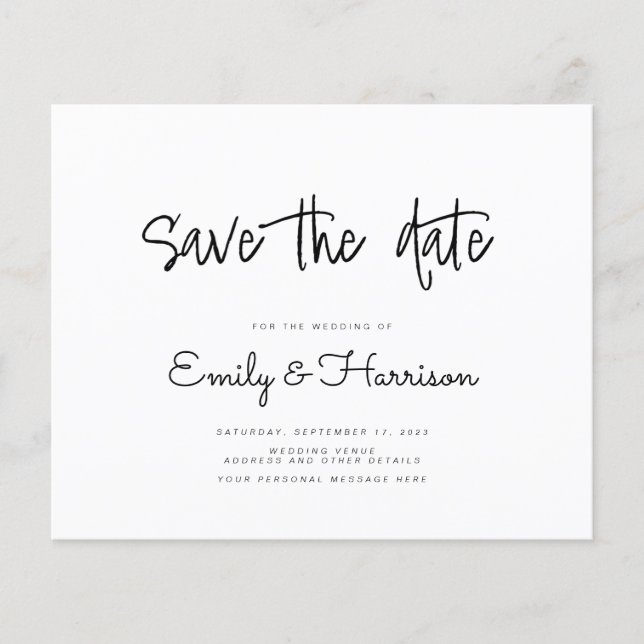 Minimalist Budget Wedding Save the Date Invitation (Front)