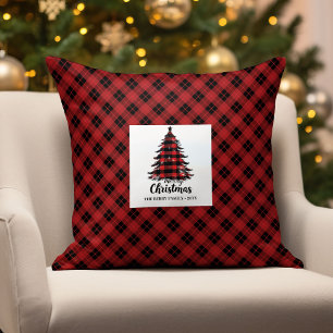 Minimalist Buffalo Plaid Christmas Family Pillow