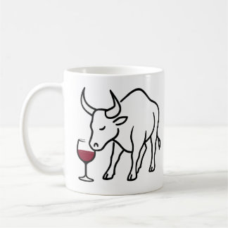 Minimalist Bull with Wine Glass Illustration Mug