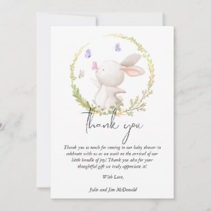Minimalist Bunny and Butterflies Baby Shower Thank You Card