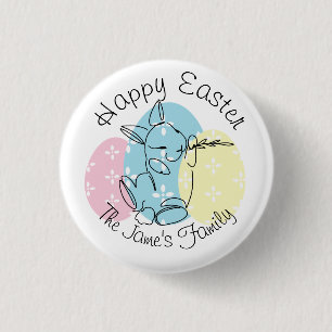 Minimalist Bunny Line Art Easter Eggs Spring 1 Inch Round Button