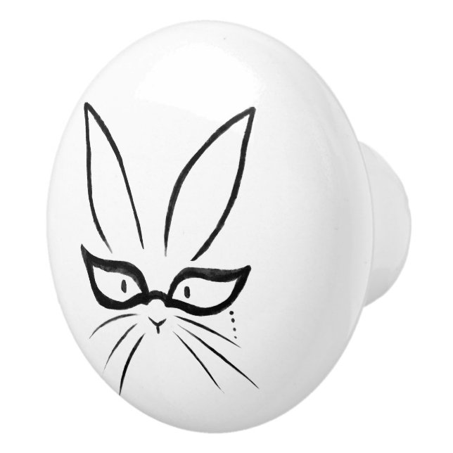Minimalist Bunny Rabbit With Glasses Ceramic Knob (Right)