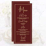 Minimalist Burgundy and Gold Jewel Tone Script Menu<br><div class="desc">This Menu card featuring Burgundy and Gold is simply elegant. Personalize all the fields to fit your menu offerings for any formal occasion</div>