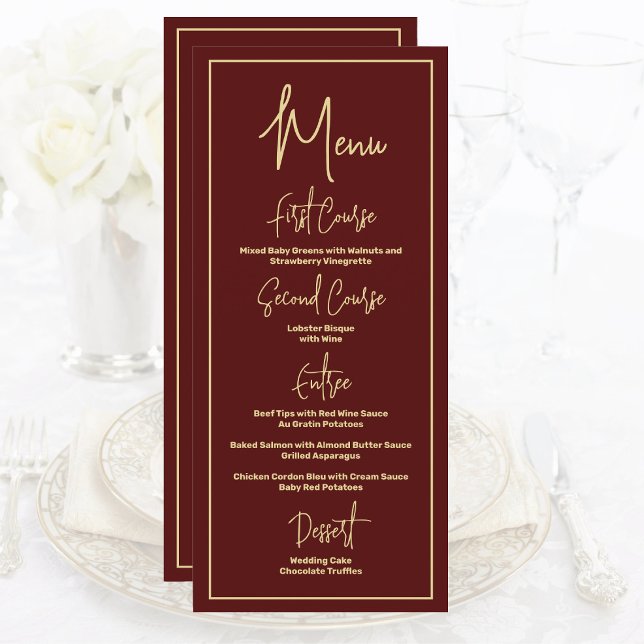 Minimalist Burgundy and Gold Jewel Tone Script Menu (Creator Uploaded)