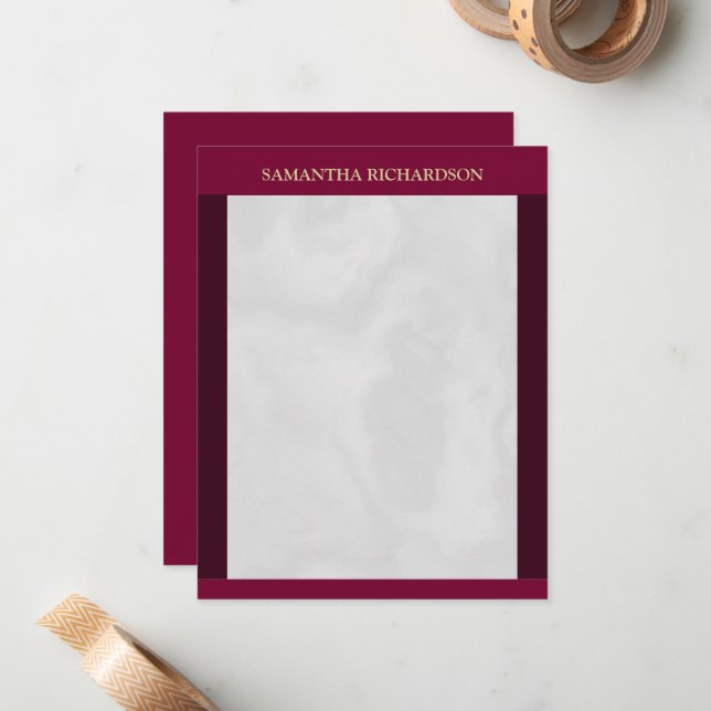 Minimalist Burgundy And Grey Marble Name Card (Front/Back In Situ)