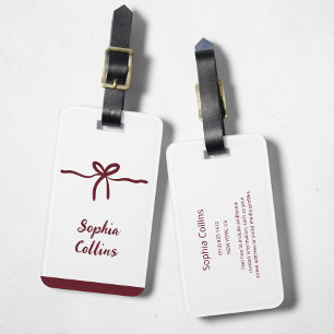 Minimalist Burgundy Bridesmaid Name Bow Travel  Luggage Tag