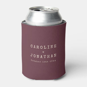 Minimalist Burgundy Custom Names Wedding Favour Can Cooler