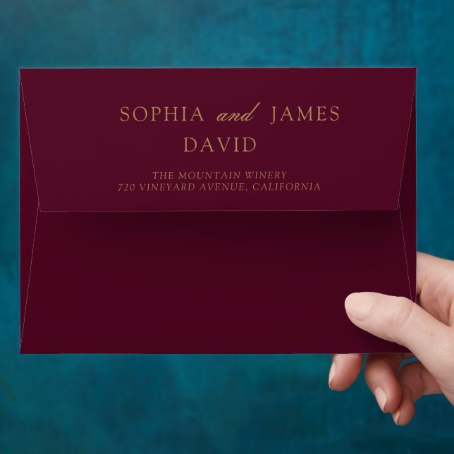 Minimalist Burgundy Gold Elegant Wedding Envelope (Hand)