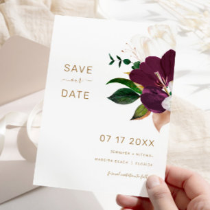 Minimalist Burgundy & Gold SAVE THE DATE Invitation