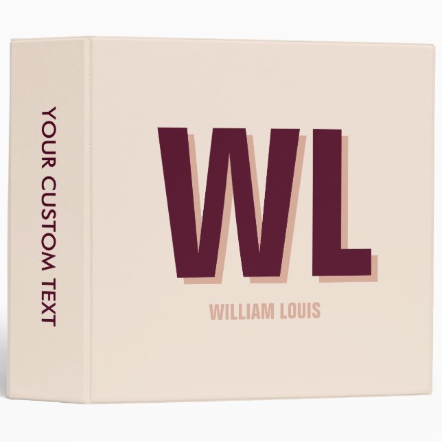 Minimalist Burgundy Pink Personalized Monogram  Binder (Front/Spine)