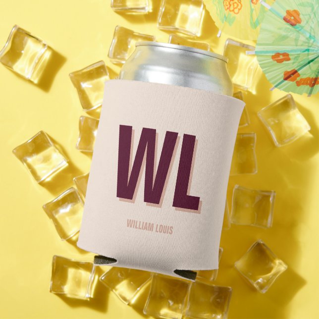 Minimalist Burgundy Pink Personalized Monogram  Can Cooler (In Situ Summer)