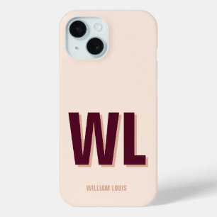 Minimalist Burgundy Pink Personalized Monogram  iPhone 15 Case