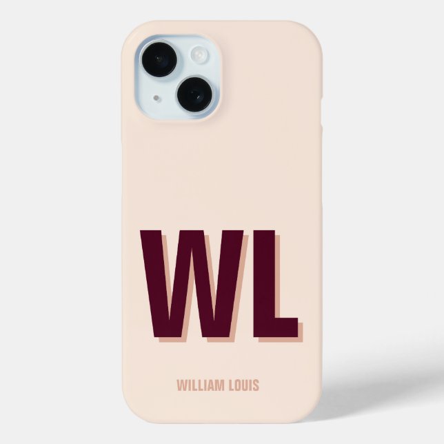 Minimalist Burgundy Pink Personalized Monogram  Case-Mate iPhone Case (Back)