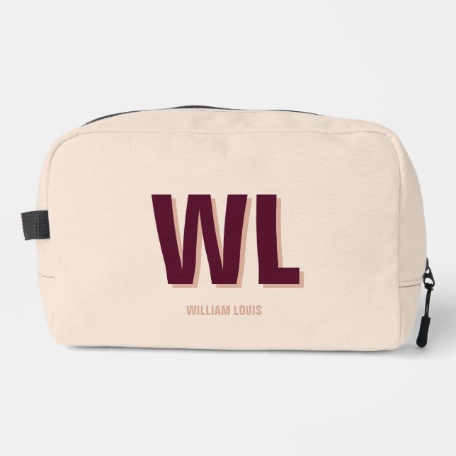 Minimalist Burgundy Pink Personalized Monogram  Dopp Kit (Front)