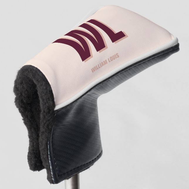 Minimalist Burgundy Pink Personalized Monogram  Golf Head Cover (3/4 Front)