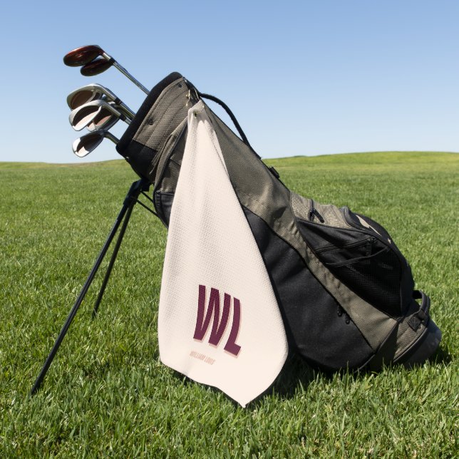 Minimalist Burgundy Pink Personalized Monogram  Golf Towel (Green)