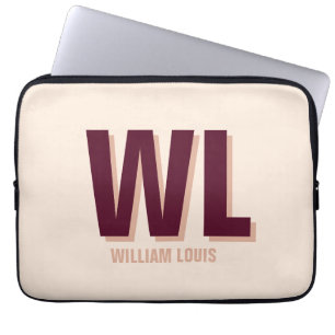 Minimalist Burgundy Pink Personalized Monogram  Laptop Sleeve