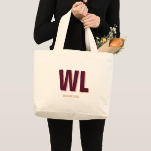 Minimalist Burgundy Pink Personalized Monogram  Large Tote Bag