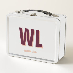 Minimalist Burgundy Pink Personalized Monogram  Metal Lunch Box
