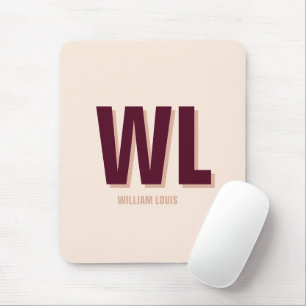 Minimalist Burgundy Pink Personalized Monogram  Mouse Pad