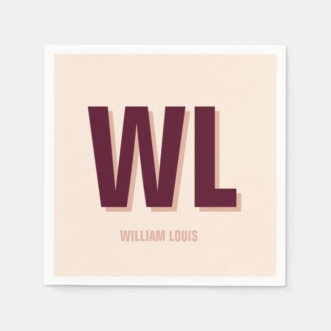 Minimalist Burgundy Pink Personalized Monogram  Napkin (Front)